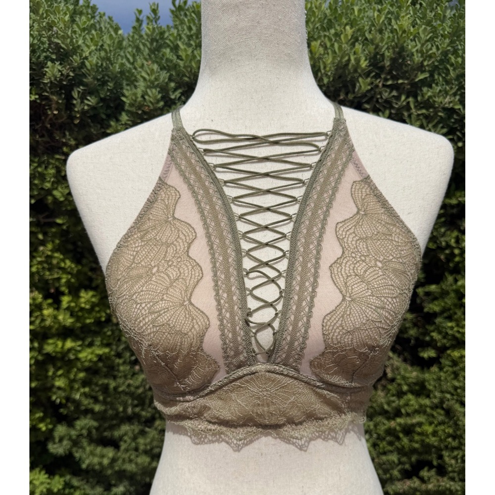 Victoria's Secret Very Sexy Olive Green Lace High Neck Bralette Medium C80 D75